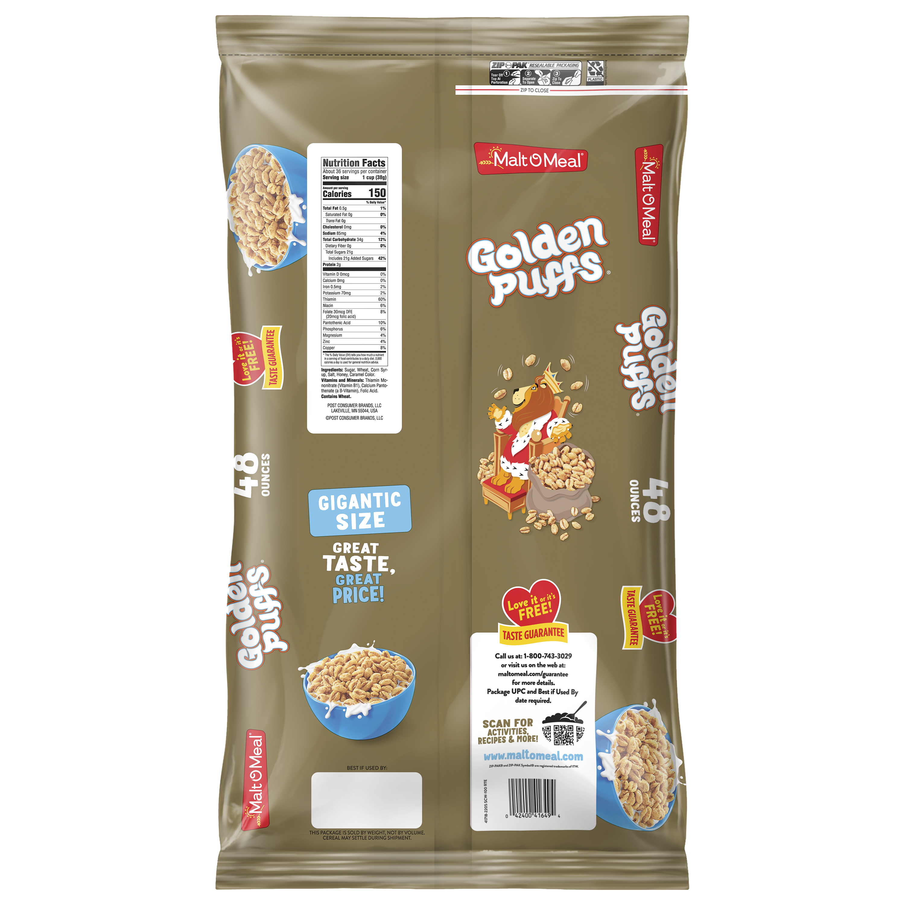 Buy MaltOMeal Golden Puffs Breakfast Cereal, Puffed Wheat Cereal, 48