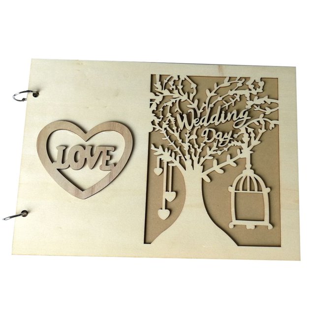 kurtrusly Wedding Guestbook Wooden Wedding Guest Book Hollow-Out Tree Wedding Memory Book Wedding Photo Album