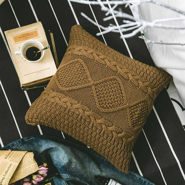 Feltree Housse de Coussin en Polyester Tricoté 45x45cm, Housse de Coussin Réversible Moderne avec Fermeture Éclair Cachée pour Canapé/literie Décor Multicolore
