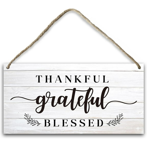 Blessed Signs for Home Decor Wood Hanging Plaque, Thankful Grateful Blessed Wall Decor Christian Religion Gifts for Women Men Scripture Wall Art for Living Room Bedroom Kitchen Housewarming Gift
