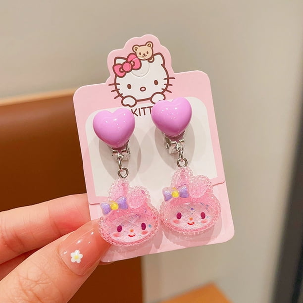 Pendientes para niños, clip para la oreja de bebé Sanrio, nuevos pendientes de niña de dibujos animados de 2024, pendientes de princesa de niña de estilo coreano