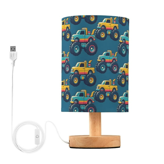 Bedside Desk Lamp LED Bulb Night Light USB Power Fabric Lampshade Table Lamps Beautiful Monster Trucks Car