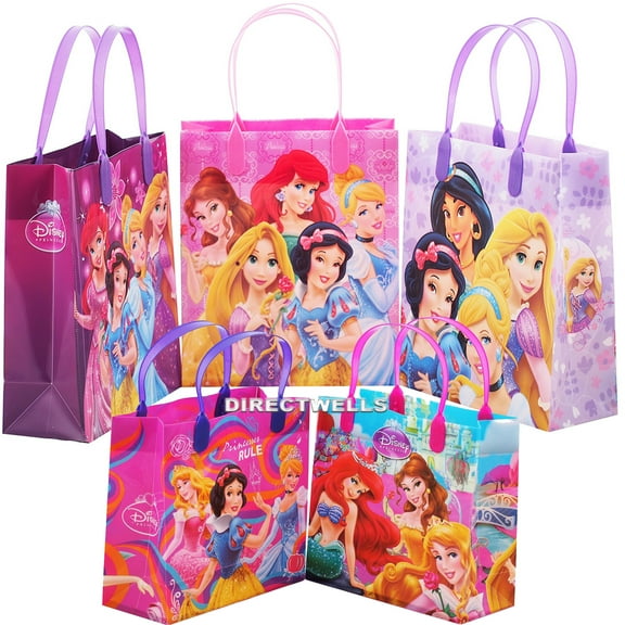 6 Disney Princess Medium Reusable Goodie Gift Treat Party Favors Assorted Bags 8"