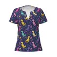 thumbnail image 4 of Wukai Colorful Dinosaur Casual V-Neck Graphic Tees for Women: Lightweight and Breathable Summer Tops with Stylish Design-XX-Large, 4 of 8