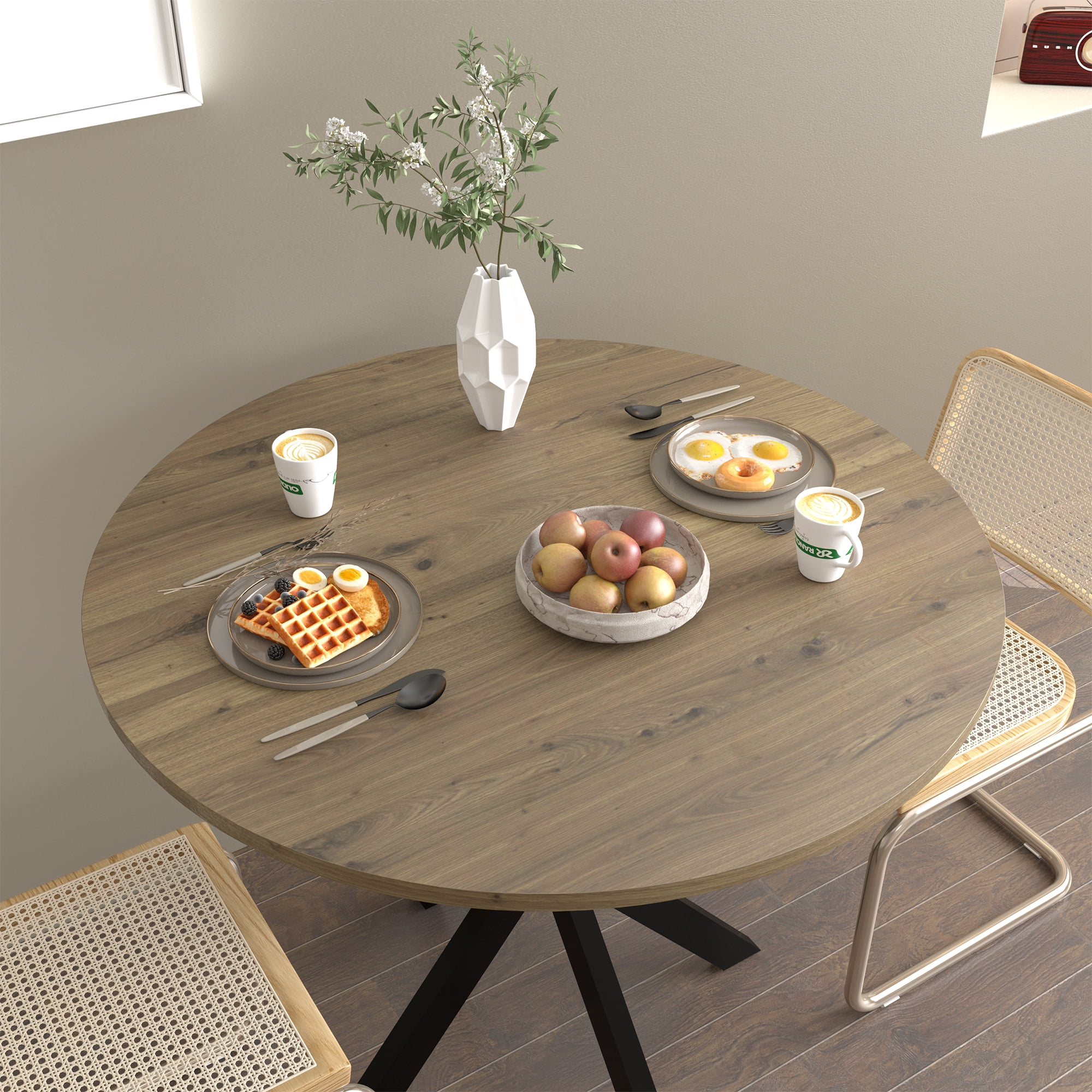 Miniyam 31.5" Round Dining Table for 2-4, Small Kitchen Table with Wood Top & X-Shaped Metal Legs