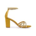 thumbnail image 3 of BLISSFUL STEP Women's Shoes Rhinestone Crisscross Strappy Block Heel Faux Suede Ankle Buckle Sandals Yellow 7, 3 of 7