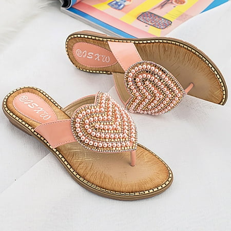 

Cathalem Women s Round Toe Fashionable Love Diamond Pearl Sandals Women s Memory Foam Slippers Pink 6.5
