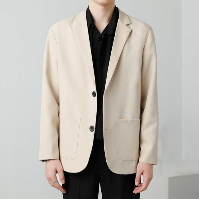 Handshe Men's Suit Blazer, Long Sleeve Notched Lapel Structured Shoulder Single-Breasted Fluid Drape with Functional Pockets, Modern Tailored Fit for Business Attire or Formal Occasions