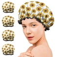 thumbnail image 7 of Shower Caps,White Small Sunflower Pattern Waterproof Shower Cap for Women 4 Pieces,Double Reusable Hair Cover for Shower PEVA Elastic Stretch Hem, 7 of 7