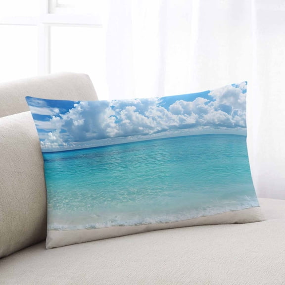 Ocean Blue Throw Pillow Covers, Beach Nature Coast Sea Shore Sky Seawater Soft Breathable Pillow Cases with Invisible Zipper for Sleeping, King Size Pillowcases for Couch Bed Sofa Chair 20x36 Inches