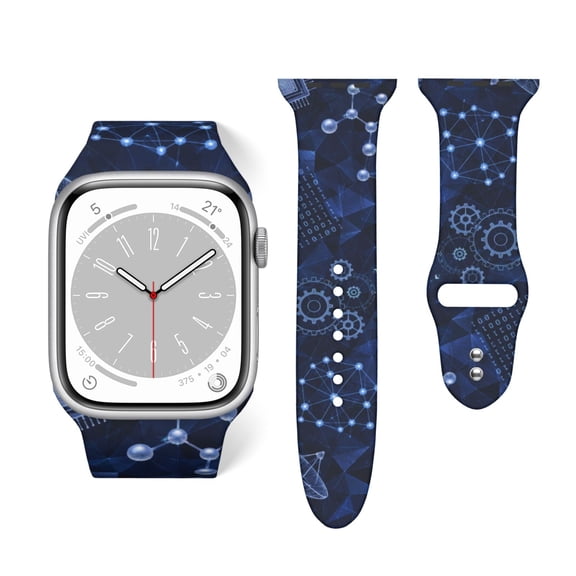 Technology Engineering Pattern Soft Silicone Sport Band 38mm40mm Wristband for Apple Watch, Waterproof Buckle Strap for Series 9/8/7/6/SE/Ultra