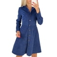 thumbnail image 2 of Women'S Long Sleeve Single Row Button Corduroy Shirt Dress Midi Maxi Casual Shift Dress Blue S, 2 of 7