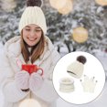 thumbnail image 3 of Grofry 3 Pcs/Set Beanie Scarf Gloves Set Thick Knitted Warm Cap Gloves Elastic Ear Windproof Outdoor Cycling Dome Neck Warp Set, 3 of 8