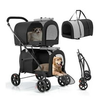 Double Dog Stroller with 2 Detachable Bags, 4-Wheel Folding Pet Travel Strolling Cart with Storage Pocket for Small-Medium Dogs & Cats Puppy, Black