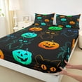 thumbnail image 3 of jejeloiu Halloween Pumpkin Bed Sheets,Neon Cat King Sheets,Orange Cyan Black Sheet Set For Girls,Ultra Soft Home Decor,4pcs, 3 of 7
