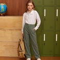 thumbnail image 6 of XAOFW Boys Girls Back To School Pants Solid Color Slim Fit Straight Leg Formal Trousers Kids Elastic Waist Dress Pants Versatile Bottom 5-6 Years, 6 of 8