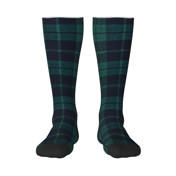 Women's Knee High Socks Deep Blue & Green Plaid Thermal Soft Knee Long Socks