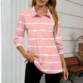 thumbnail image 3 of gbyLJF Women's 3/4 Length Sleeve T-shirts Striped Printed V-Neck Collared Tops Summer Trendy Casual Shirts 2026, 3 of 5