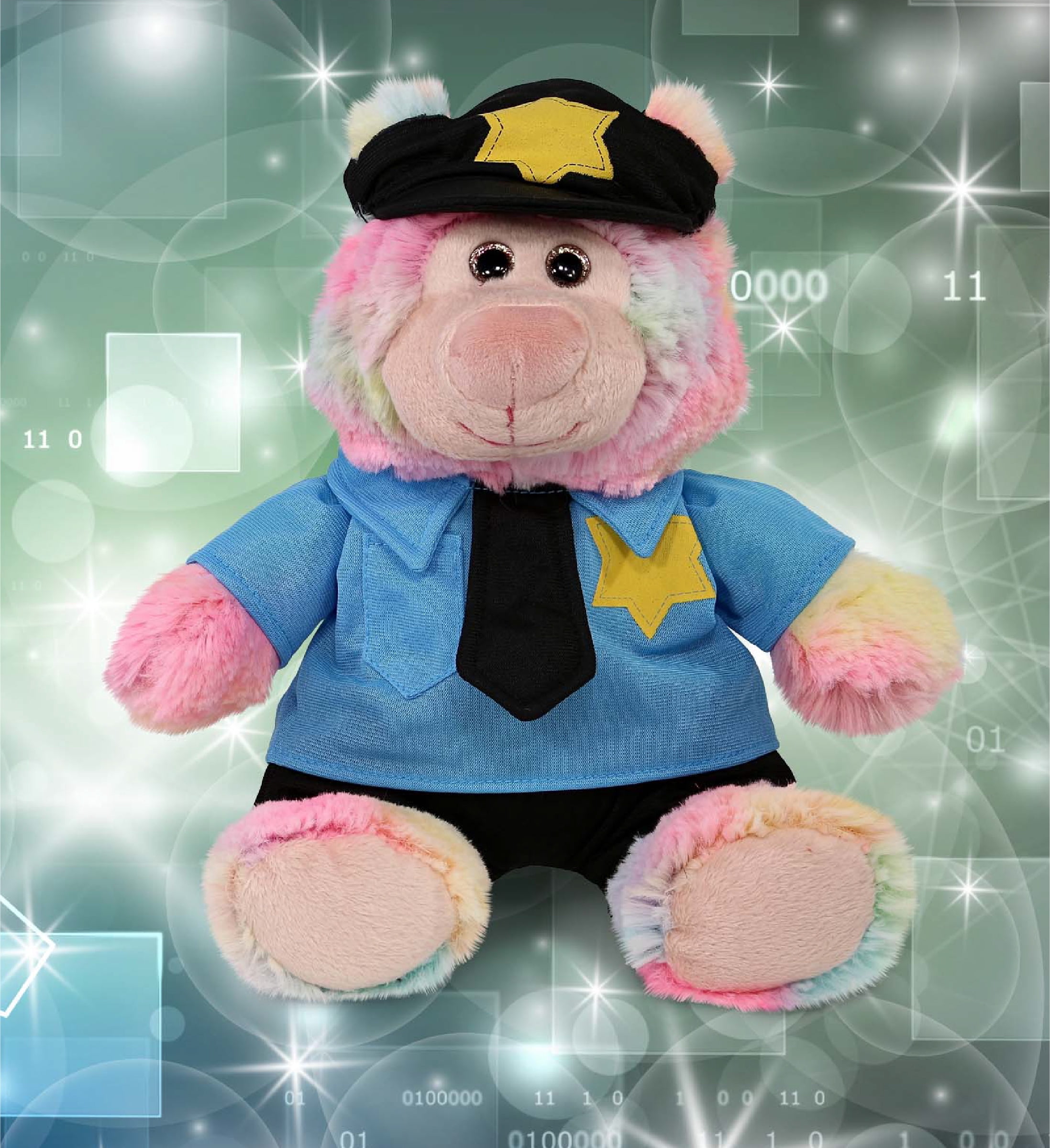 DolliBu Rainbow Bear Police Officer Plush Toy – Super Soft Rainbow Bear Cop Stuffed Animal Dress Up Cop Uniform and Cap Outfit, Cute Fluffy Bear Policeman Toy Plush Gift for Kids – 9 Inches