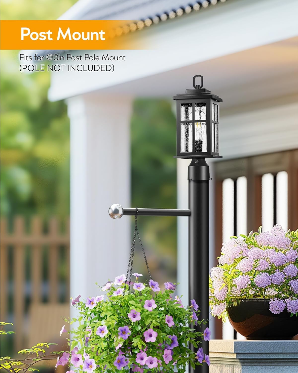 VIANIS Hardwired Dusk to Dawn Outdoor Post Light, Black Outdoor Lamp Post Light Fixture with Pier Mount Base, Modern Waterproof 3 inch Exterior Post Lantern with E26 Base for Garden Patio