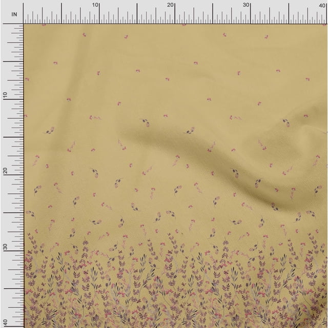 Soimoi Polyester Crepe Fabric Leaves & Berries Panel Decor Fabric Printed Yard 42 Inch Wide