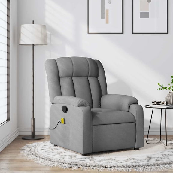 vidaXL Massage Recliner Chair, Adjustable Recliner with 6-Point Vibration Massage, Light Gray Fabric