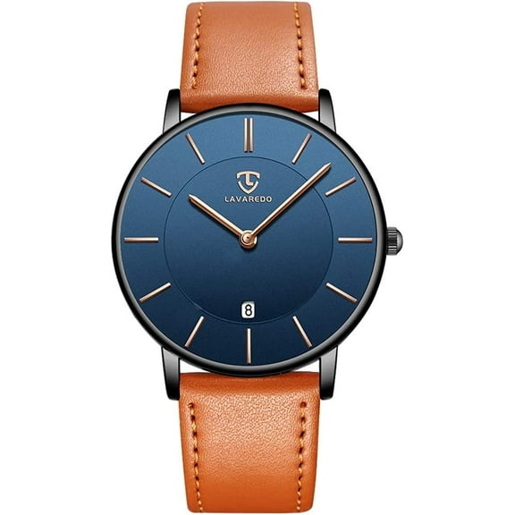 A ALPS Mens Watches Fashion Quartz Men's Watches Ultra Thin Minimalist Wristwatches with Leather Strap Gift for Man Father's Day Gifts