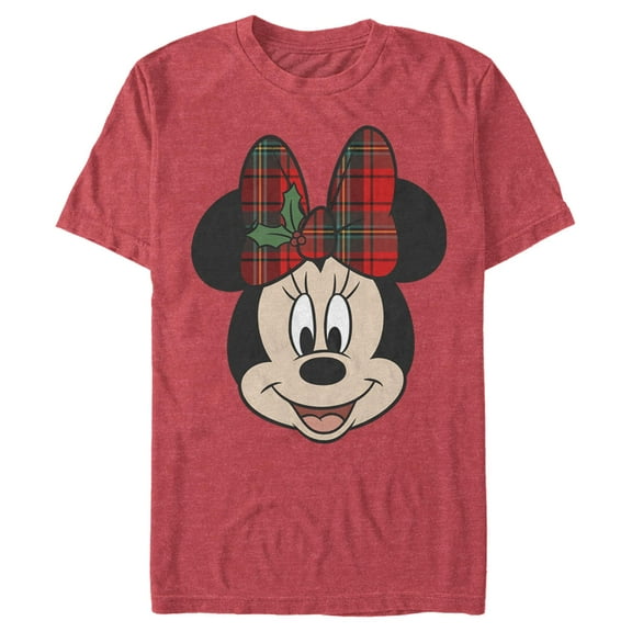 Men's Mickey & Friends Christmas Minnie Mouse Holly Plaid Bow Graphic T-Shirt