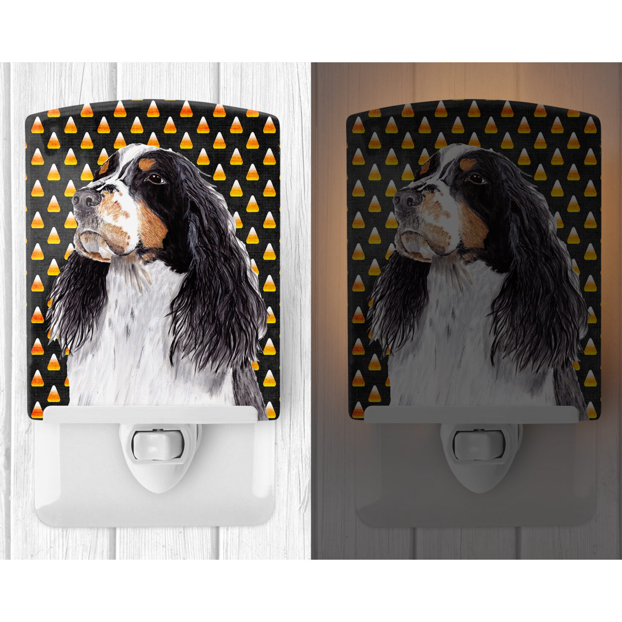 Caroline's Treasures SC9172CNL Springer Spaniel Candy Corn Halloween Portrait Ceramic Night Light, 6x4x3", multicolor