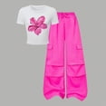 thumbnail image 6 of HCNTES Tween Girl's 2 Piece Print Outfit T-shirts with Bell Bottom Flare Pants Outfits Set Teen Girls School Suit 7-13Y Children Girls Summer Clothing Set(P08-Hot Pink,10-11 Years), 6 of 9