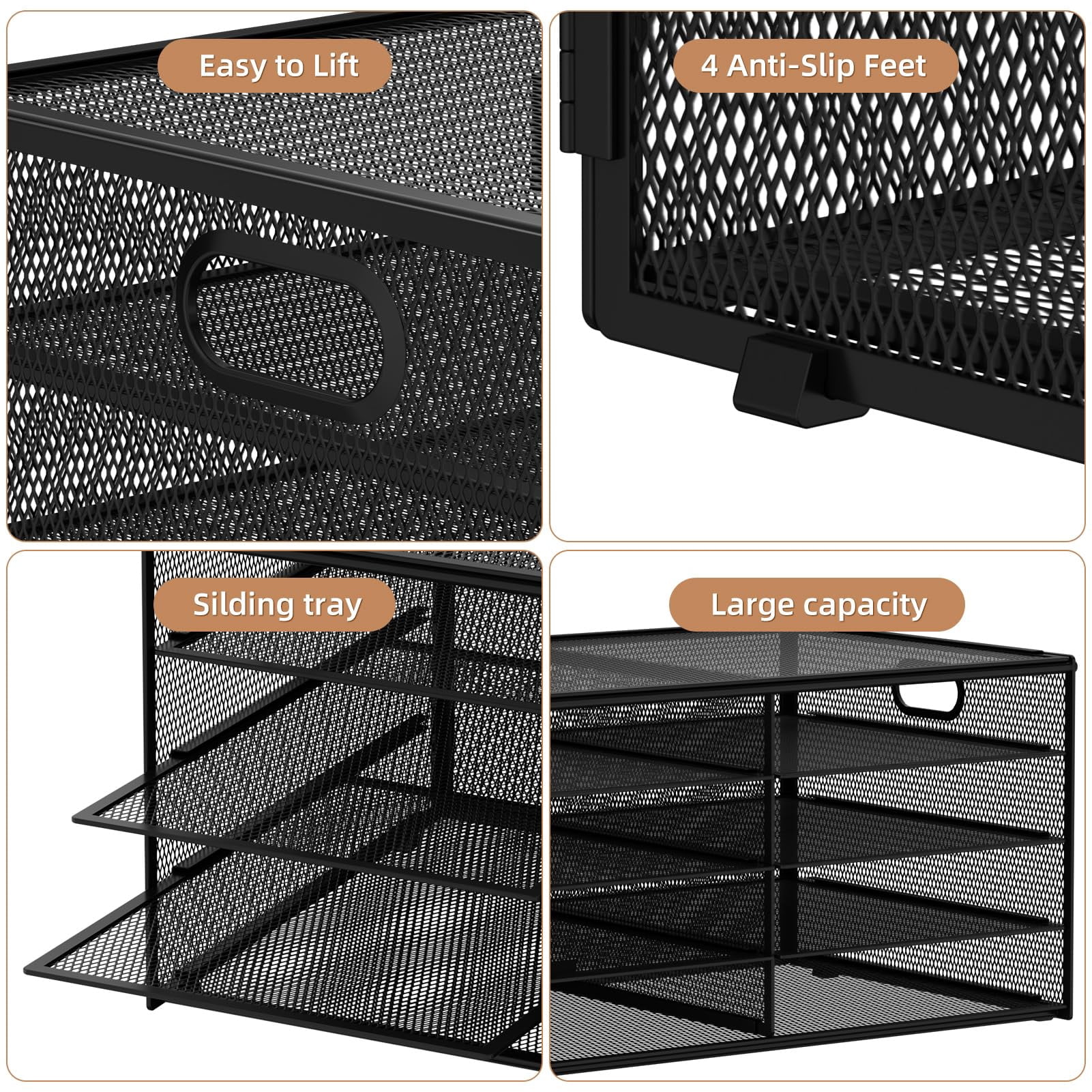 Marbrasse 5 Tier Desktop Organizer, 	paper tray organizer, Metal Desktop Storage Rack for Home Office, Black