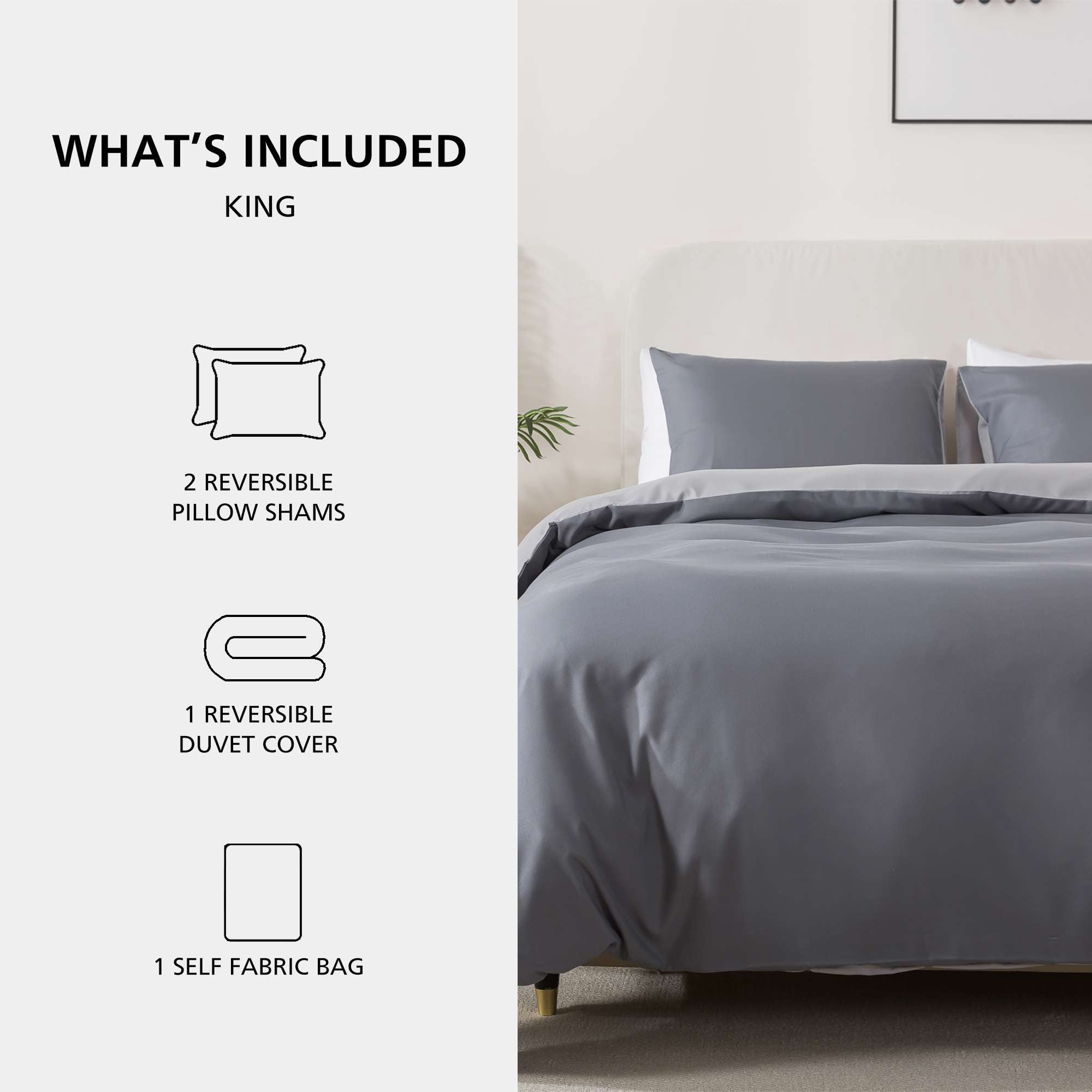 Mainstays King Duvet Cover Set, All-Season, 3-Piece, Grey