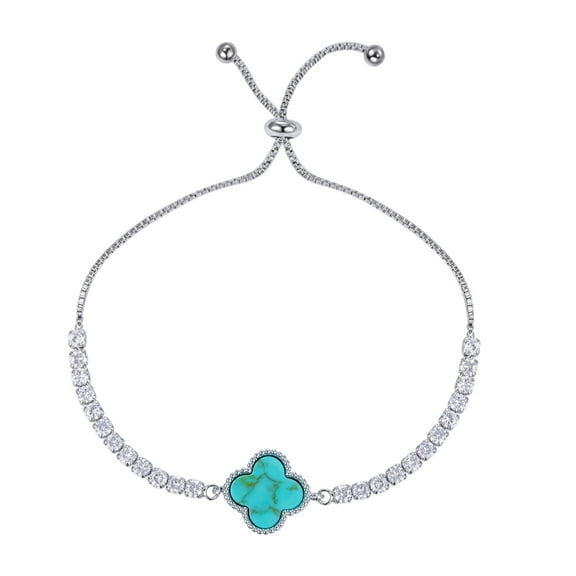 Blue Box Boutique Inc Turquoise Clover Charm Adjustable Tennis Bracelet for Women, Teens