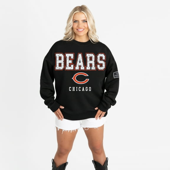 Women's Gameday Couture Black Chicago Bears Oversized Level Up Black Label Premium Fleece Sweatshirt