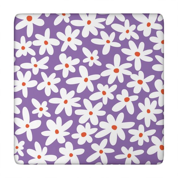 Fitted Square Tablecloth with Daisy Pattern, Wrinkle-Resistant Elastic Edge Polyester for Spring Decor, Fits 34x34 Inch