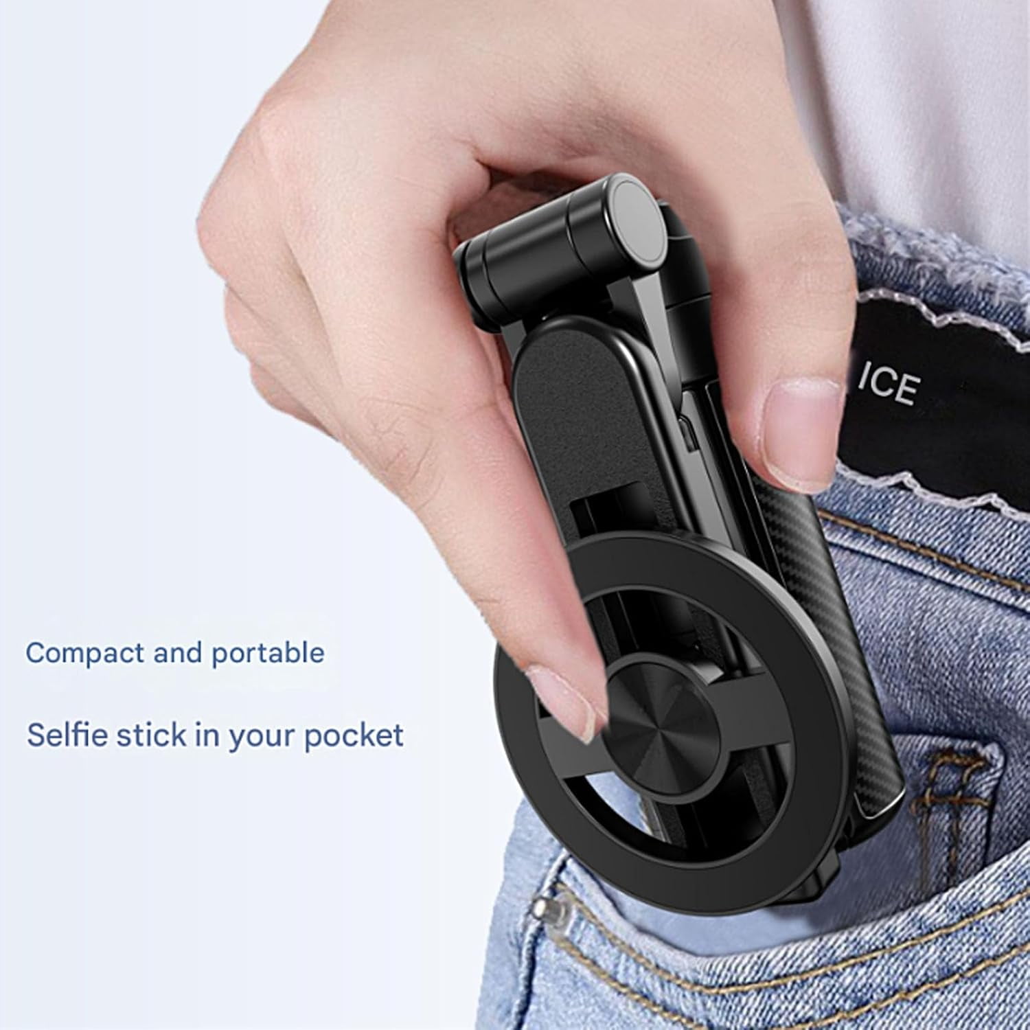 Magnetic Pocket Selfie Stick, Bluetooth Remote Compact Aluminum Tripod Stand for All Smartphones, 360° Rotation Multifunctional Phone Holder for Travel Vlogging & Mobile Photography