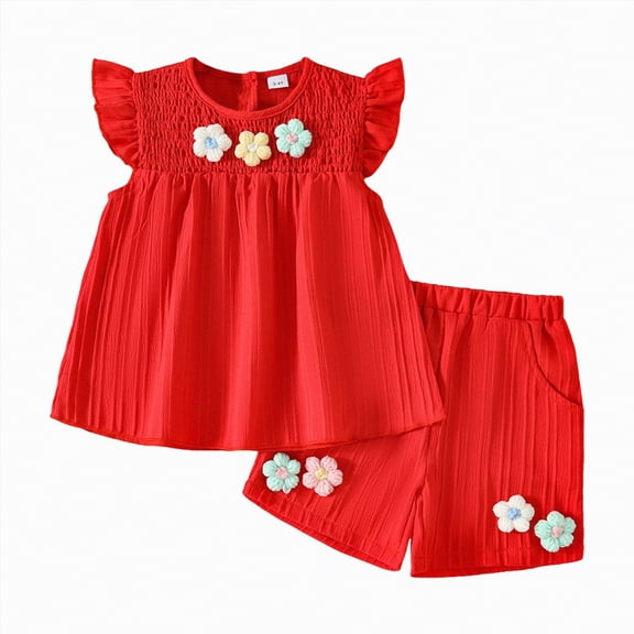 Kaprioy Toddler Baby Girl Outfits Floral Summer Clothes Infant Spring Waffle Short Sleeve Shirt Tops Cute Shorts Set