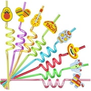 24pcs cinco de mayo fiesta theme beverage cocktail shaped straws for mexican fiesta taco party supplies with 2 pieces straw cleaning brushes, 8 colors straws
