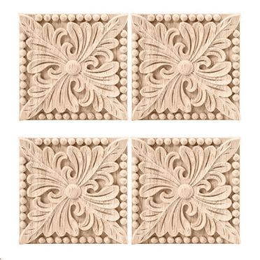 8 Pack Wood Carved Applique Onlay Square Carving Decal Unpainted Flower Door Cabinet Furniture Decoration 3.94X3.94Inch