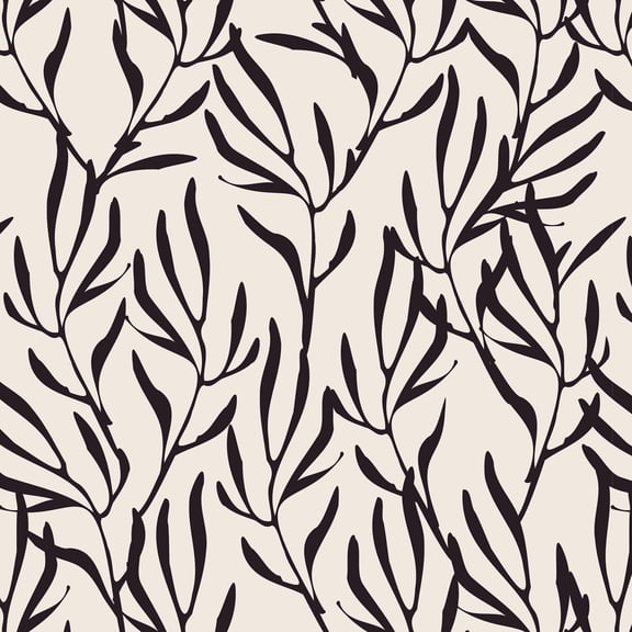 SimurgWallArts - Minimalist Black Leaf Wallpaper, Peel and Stick Wall Mural -  19x118 in, 15.57 Sq. ft.