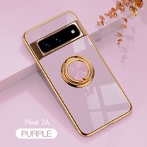 Case Compatible with Google Pixel 7A, with Ring Holder Plating Kickstand Cover Slim Soft Flexible TPU Protective Shock-Absorbing Phone Cases for Women for Google Pixel 7A - Lightpurple