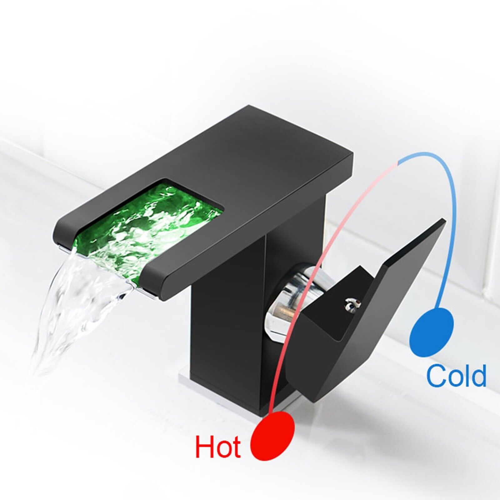 Black LED Bathroom Sink Basin Faucet 1hole Single Handle Lavatory Vanity Mixer