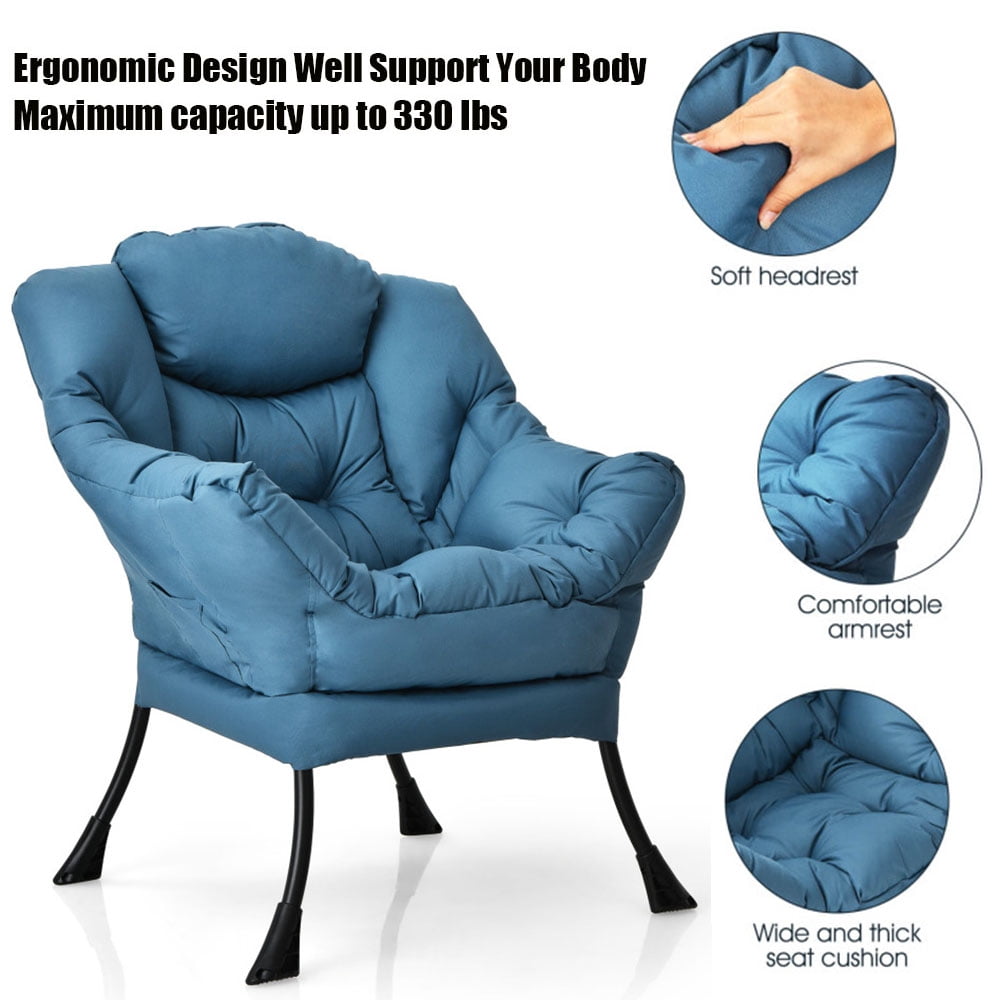 Finihen Modern Fabric Large Lazy Chair, Accent Oversized Comfy Reading Chair, Modern Polyester Fabric Lazy Chair with Steel Frame and Side Pocket, for Living Room, Bedroom, Dorm, Navy Finihen Modern Fabric Large Lazy Chair, Accent Oversized Comfy Reading Chair, Modern Polyester Fabric Lazy Chair with Steel Frame and Side Pocket, for Living Room, Bedroom, Dorm, Navy