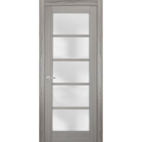 Solid French Door Frosted Glass 42 x 80 inches | Quadro 4002 Grey Ash | Single Regular Panel Frame Trims Handle | Bathroom Bedroom Sturdy Doors