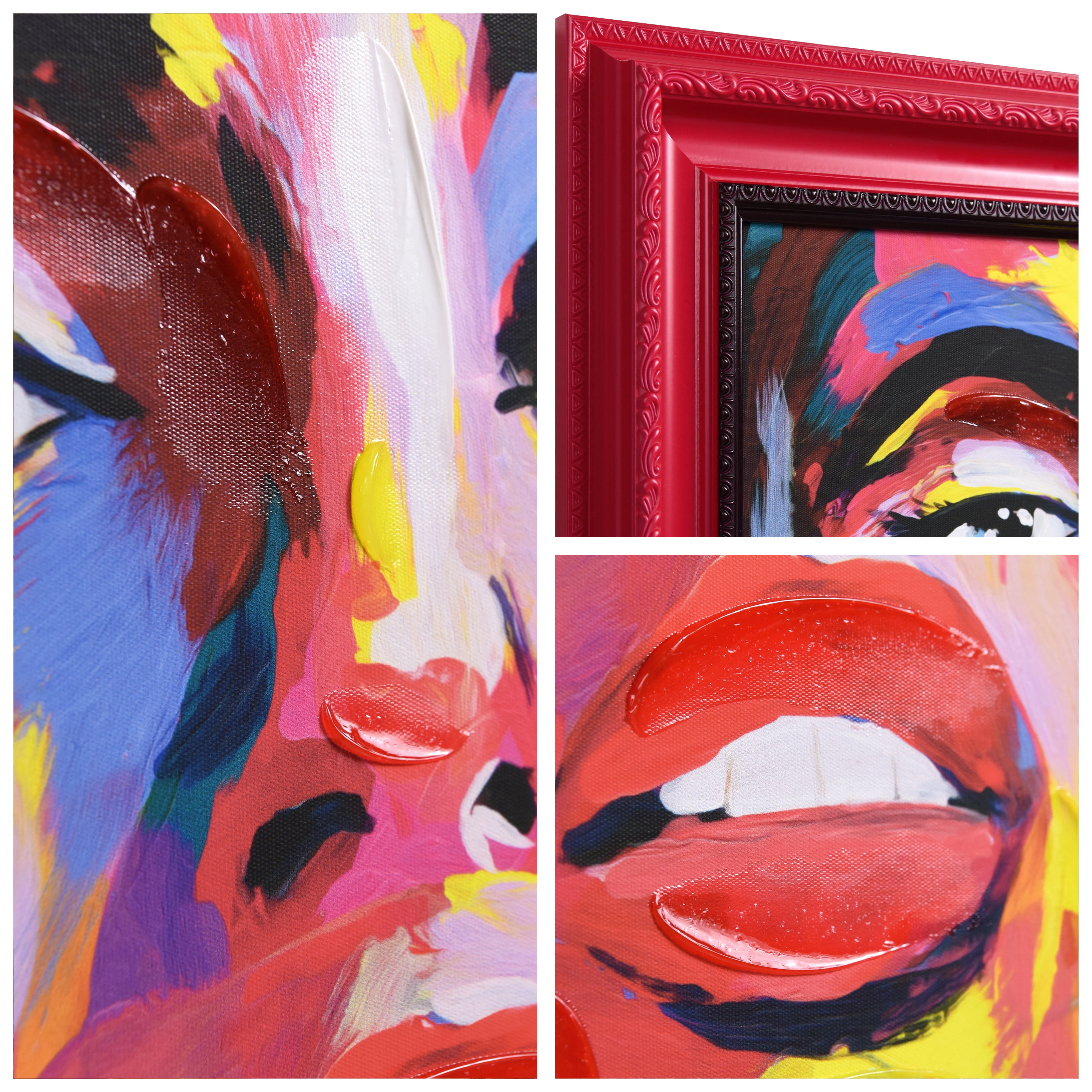 "Vivid Elegance" Chromatic Hand Painted Embellished Giclee Portrait Canvas Wall Art with Baroque Two-Tone Frame
