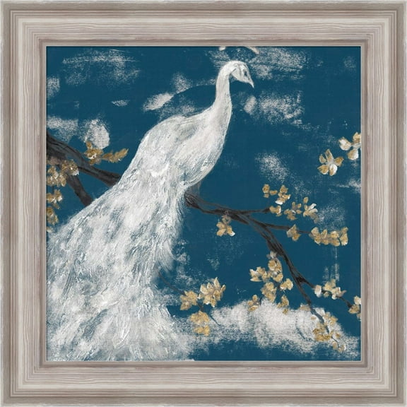 Great Art Now White Peacock on Indigo I by Jennifer Goldberger, Framed Wall Art, 20W x 20H