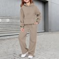 thumbnail image 3 of YUNLIUU Girls Sweatsuit 2 Piece Hoodies and Sweatpants Sweat Set,10 Years,Khaki, 3 of 9