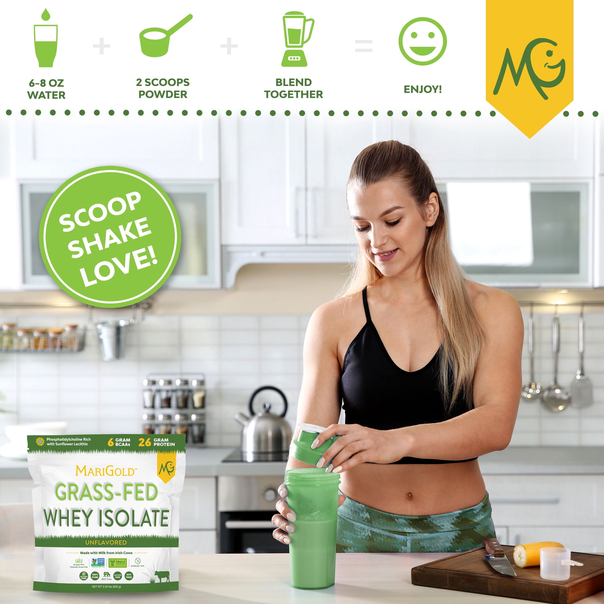 MariGold Grass-Fed Whey Isolate Protein Powder Unflavored 2LB - Cold Processed, Undenatured, Non-GMO, rBGH Free