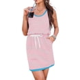 thumbnail image 5 of Summer Sleeveless Women Striped Printing Crewneck Casual Drawstring Dress with Pocket, 5 of 6