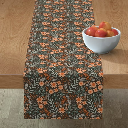 

Cotton Sateen Table Runner 90 - Forest Botanical Ditsy Florals Charcoal Green Flowers Floral Mint Peach Coral Print Custom Table Linens by Spoonflower